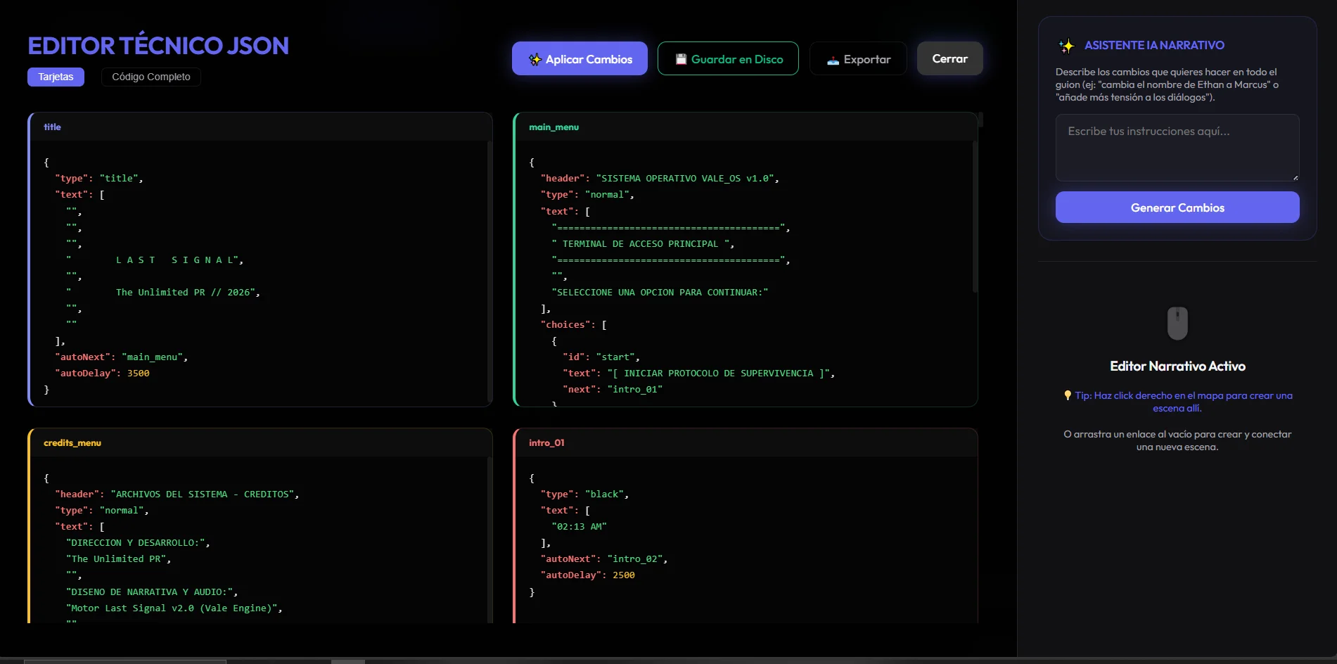 Vale Engine - Game Engine en JSON, vista secundaria del sistema